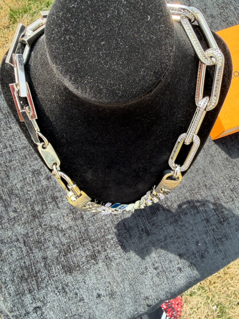 Louis Vuitton Multitone Curb and Link Necklace in Silver, Gold, Blue - Picture 5 of 7
